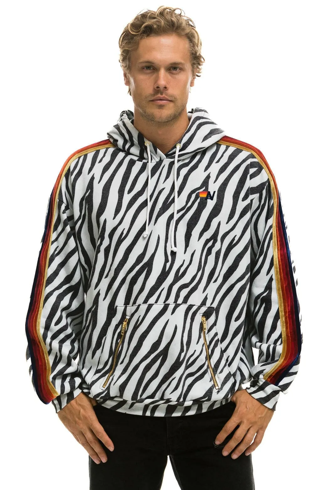 CLASSIC RELAXED PULLOVER HOODIE WITH ZIPPER POCKETS - ZEBRA