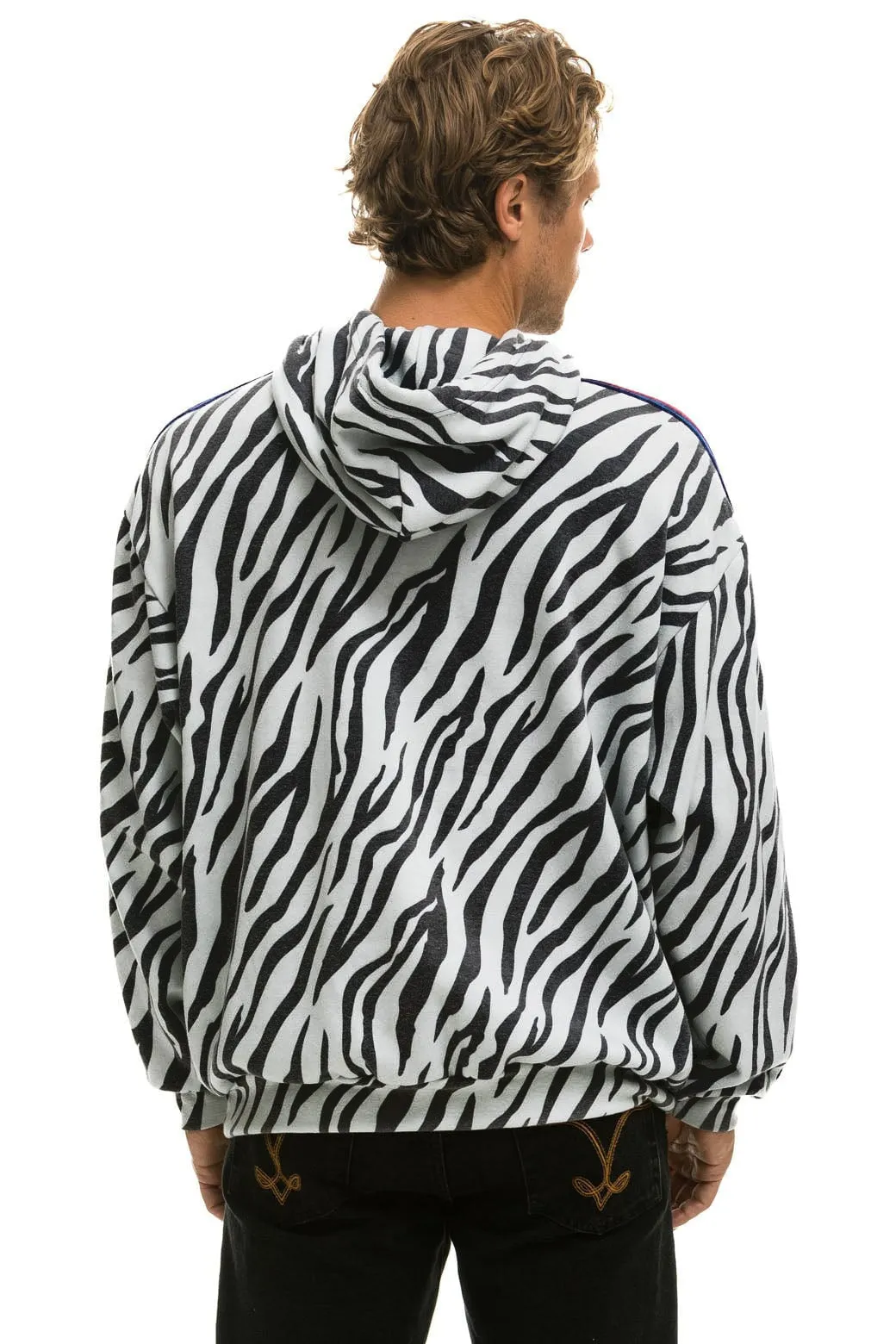 CLASSIC RELAXED PULLOVER HOODIE WITH ZIPPER POCKETS - ZEBRA