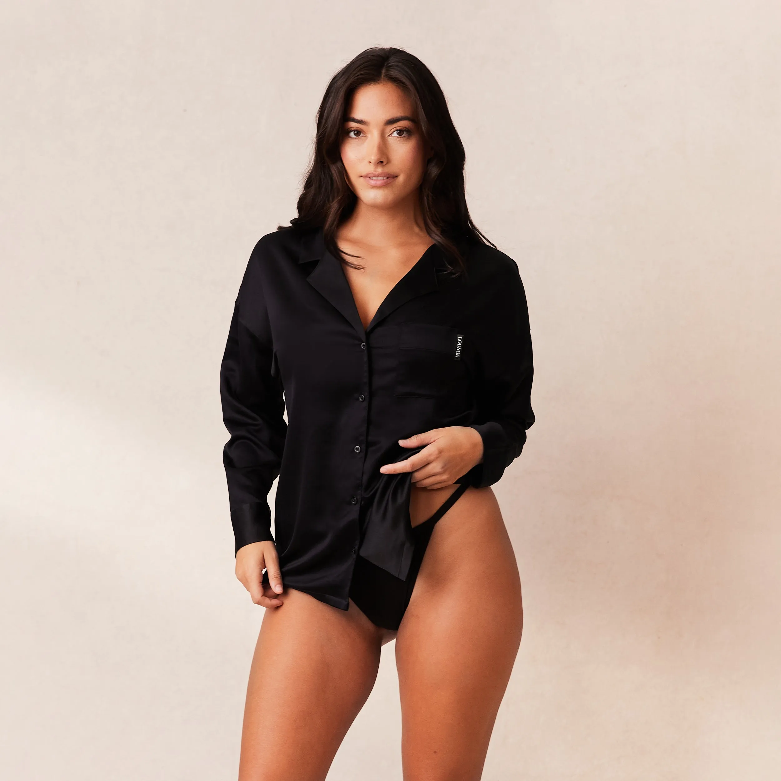 Classic Satin Pyjama Shirt - Black