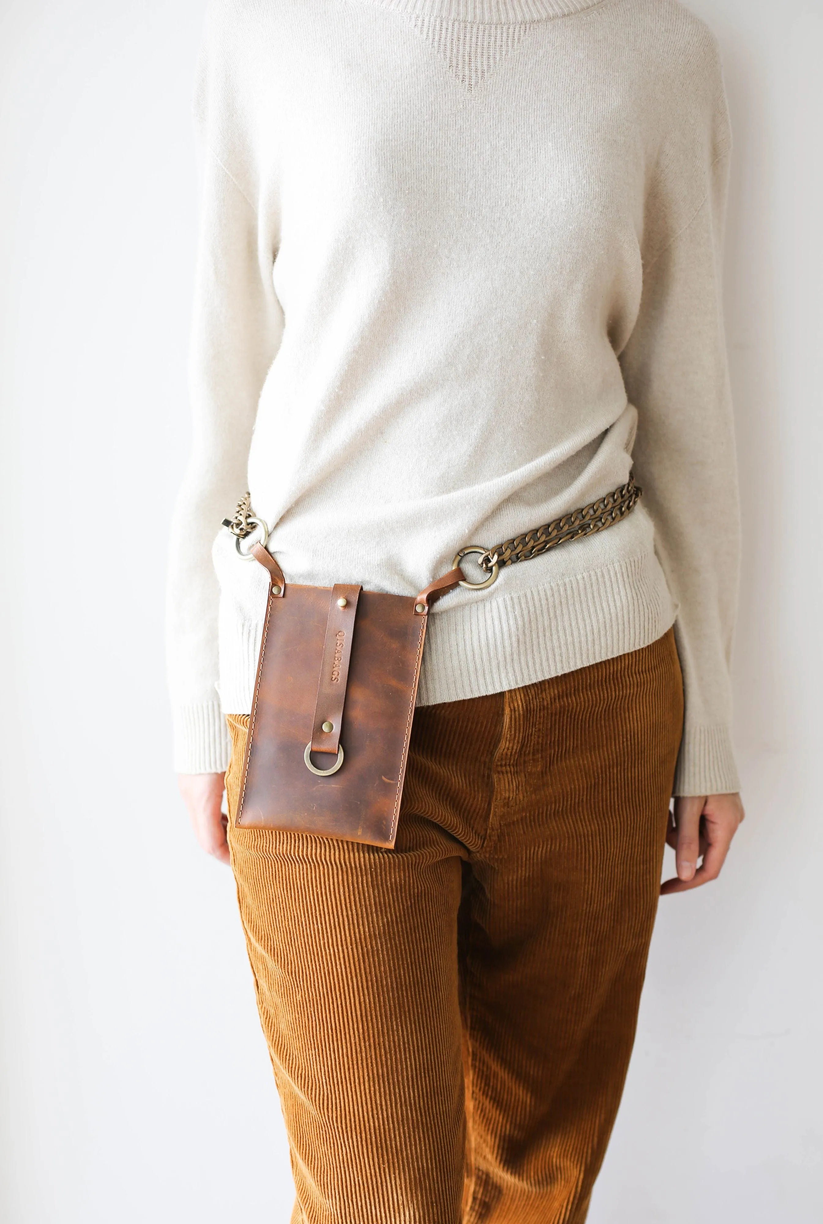 Coffee Brown Leather Phone Bag