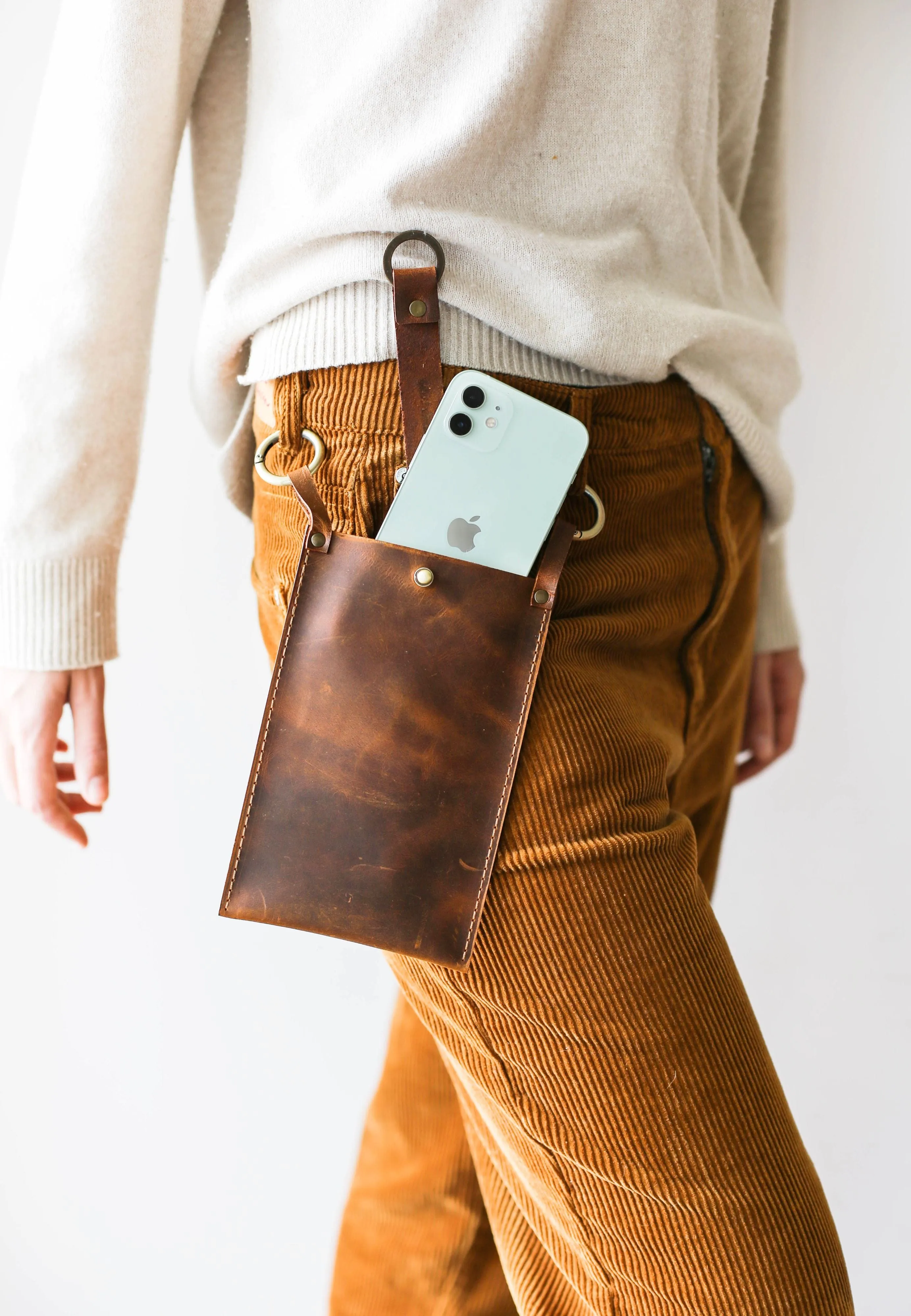 Coffee Brown Leather Phone Bag