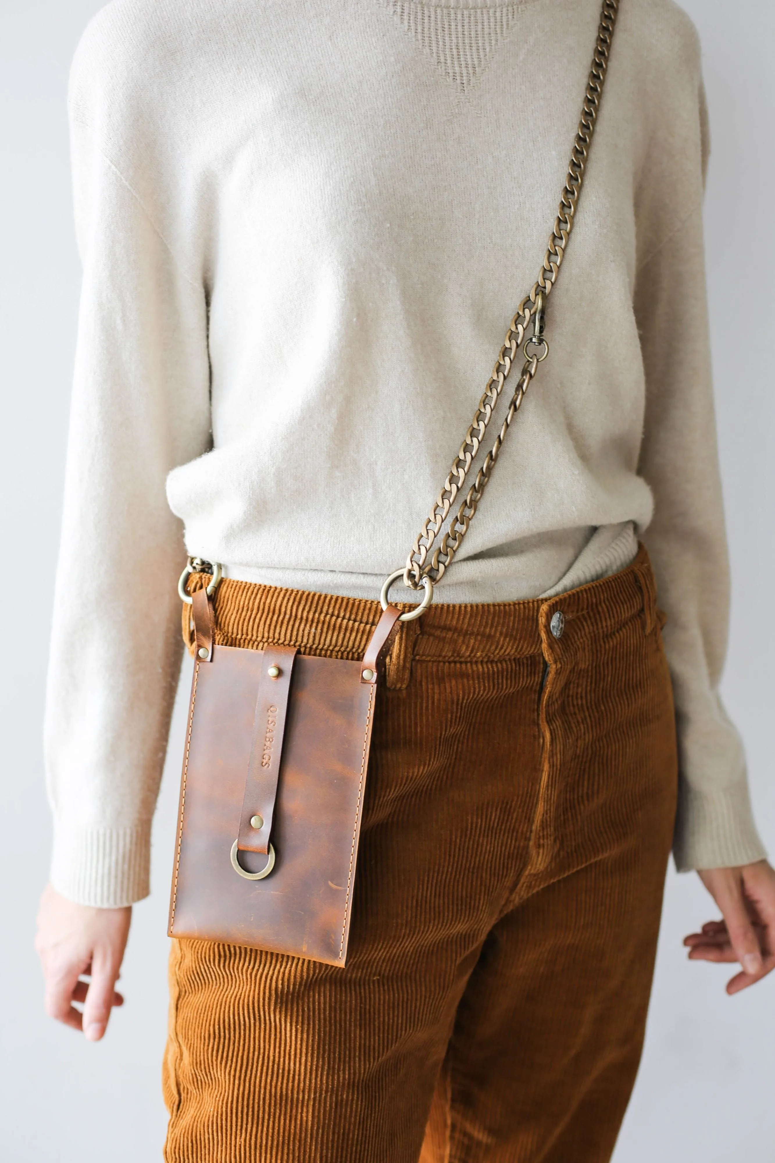 Coffee Brown Leather Phone Bag