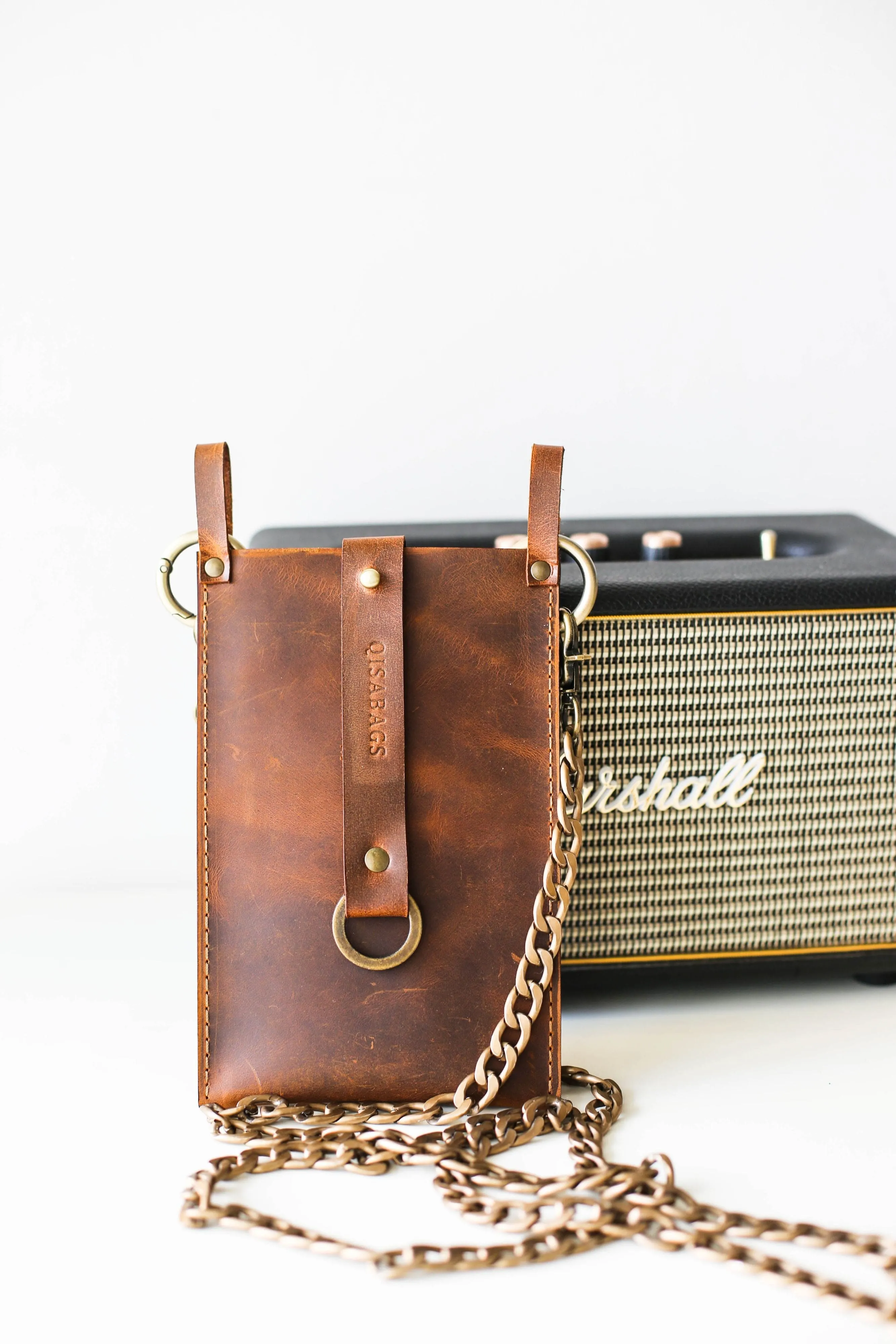 Coffee Brown Leather Phone Bag