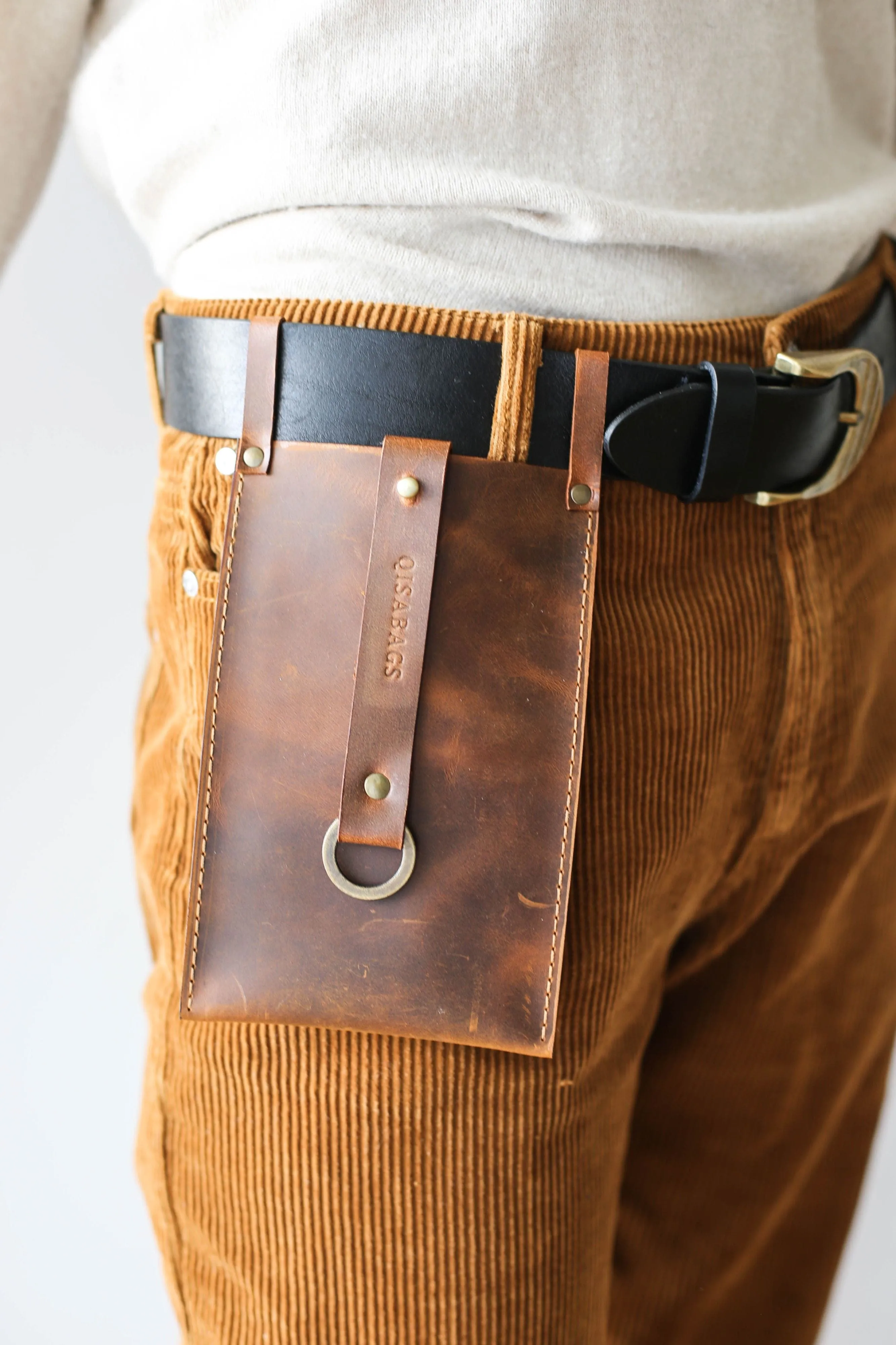 Coffee Brown Leather Phone Bag