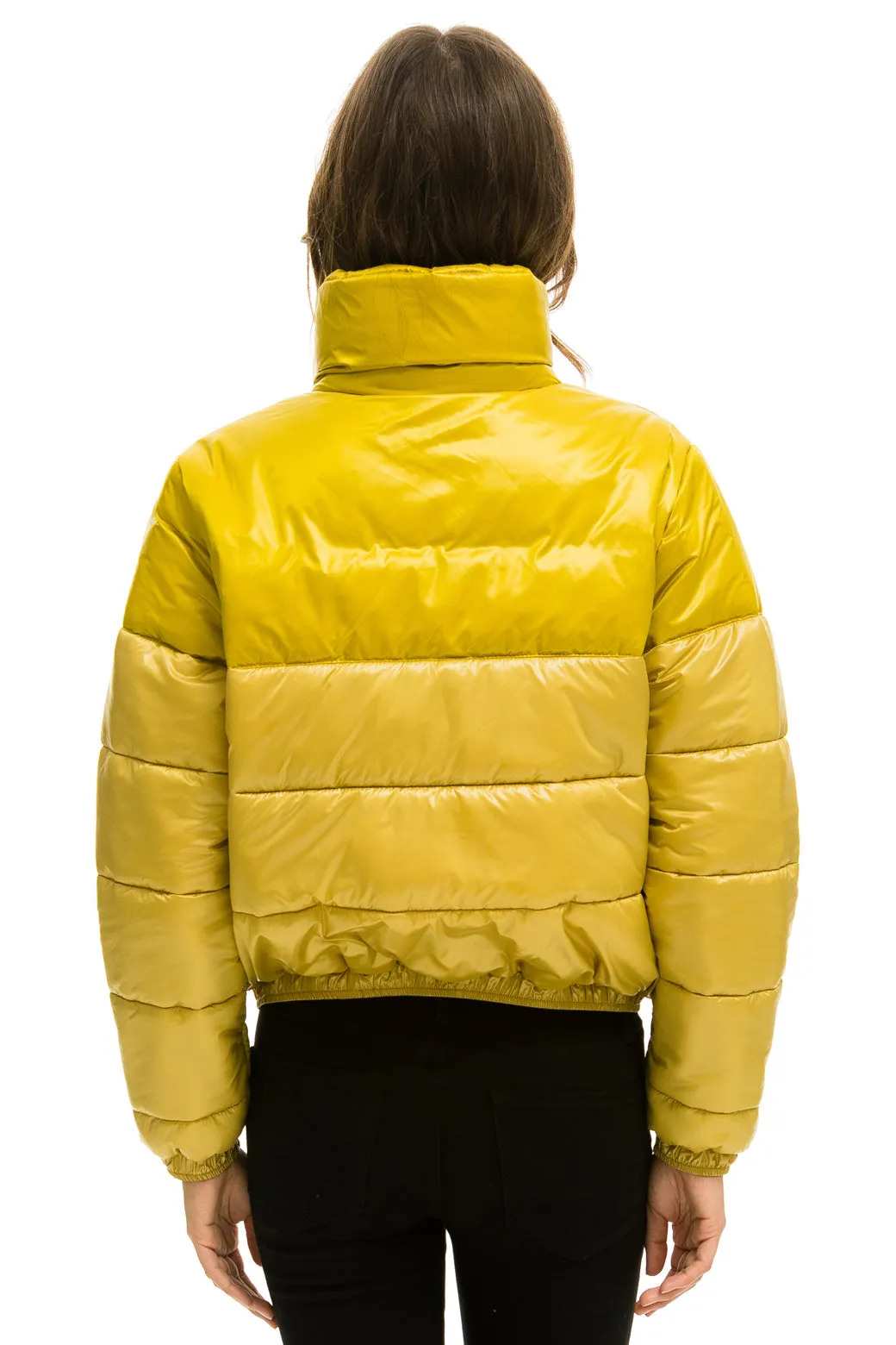 COLOR BLOCK HALF AND HALF APRES PUFFER JACKET - HONEY GLOSSY