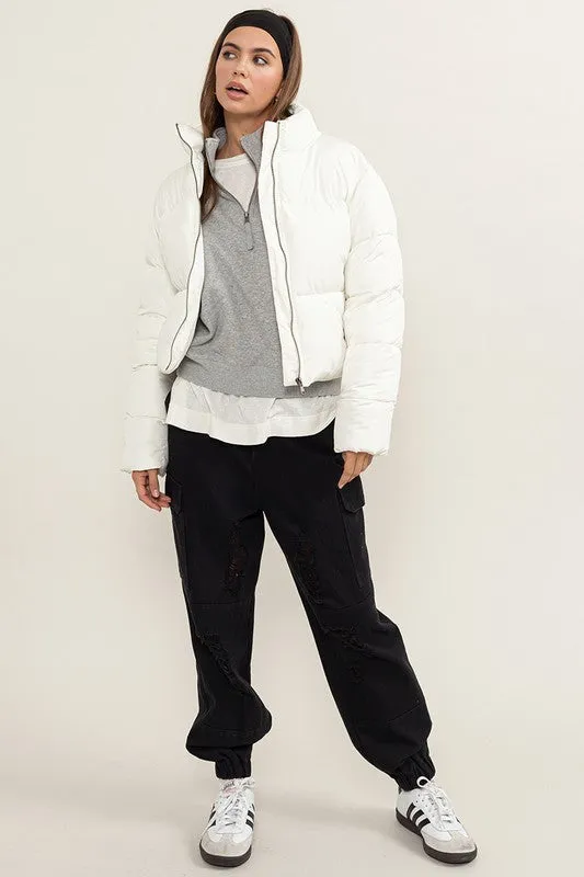 Cream Weekend Ready Quilted Puffer Jacket