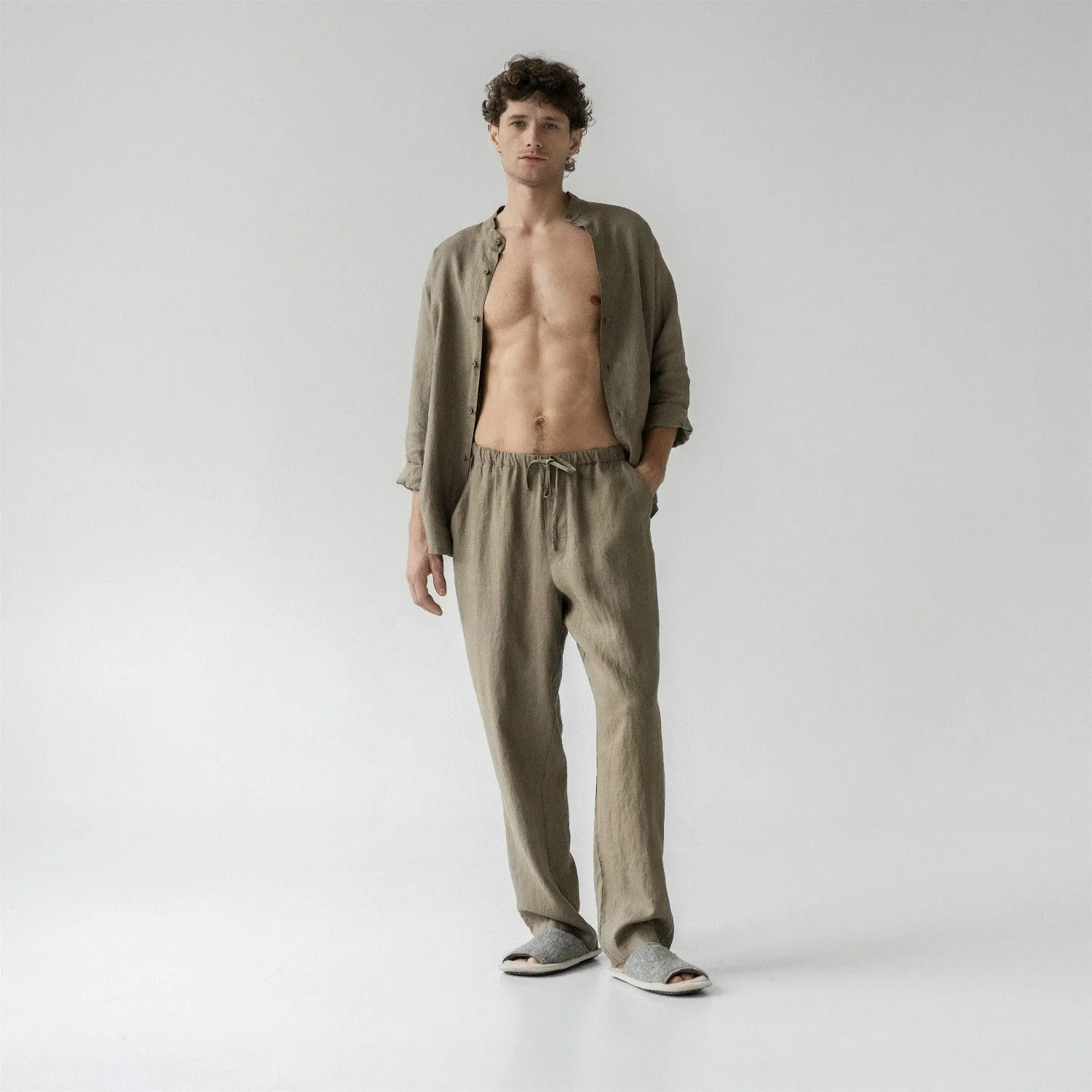 Currant Khaki Linen Loungewear Set