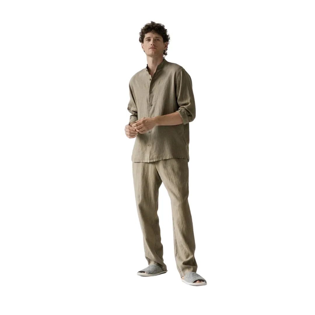 Currant Khaki Linen Loungewear Set