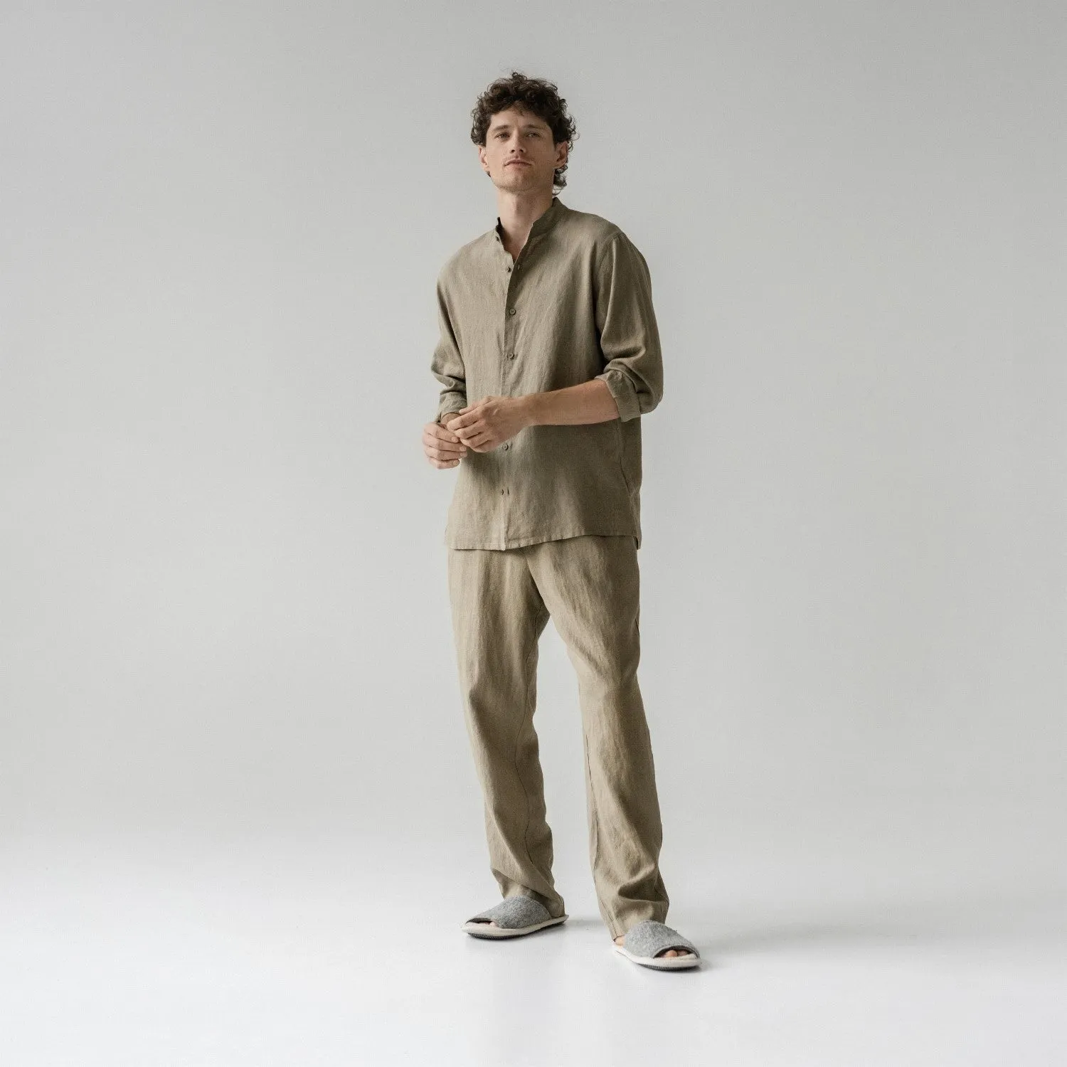 Currant Khaki Linen Loungewear Set