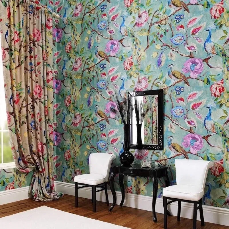 Custom Wallpaper Bold Colorful Floral Wall Mural (㎡)