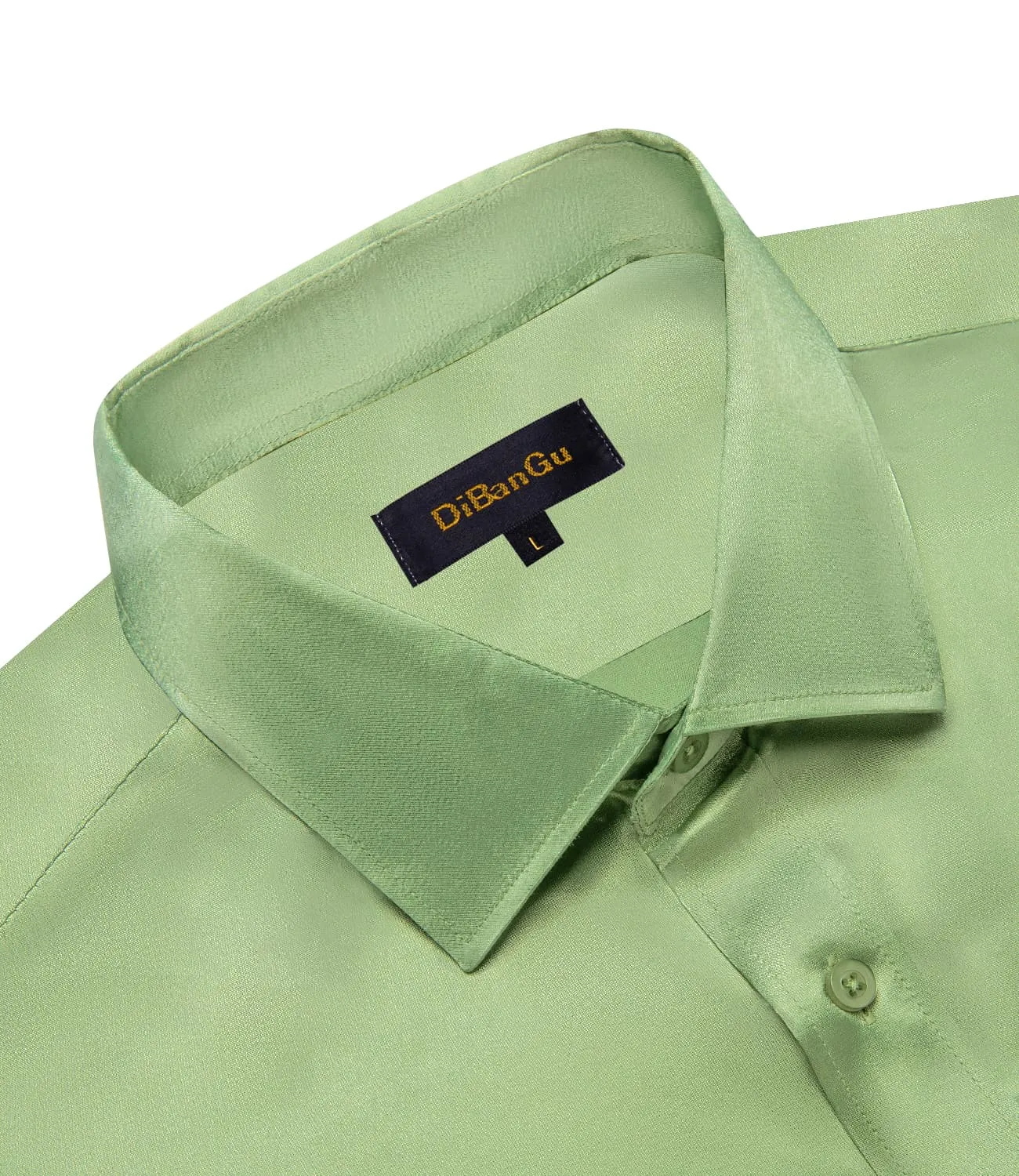 DiBanGu Button Shirt Summer Solid Sage Green Silk Men's Short Sleeve Shirt Top