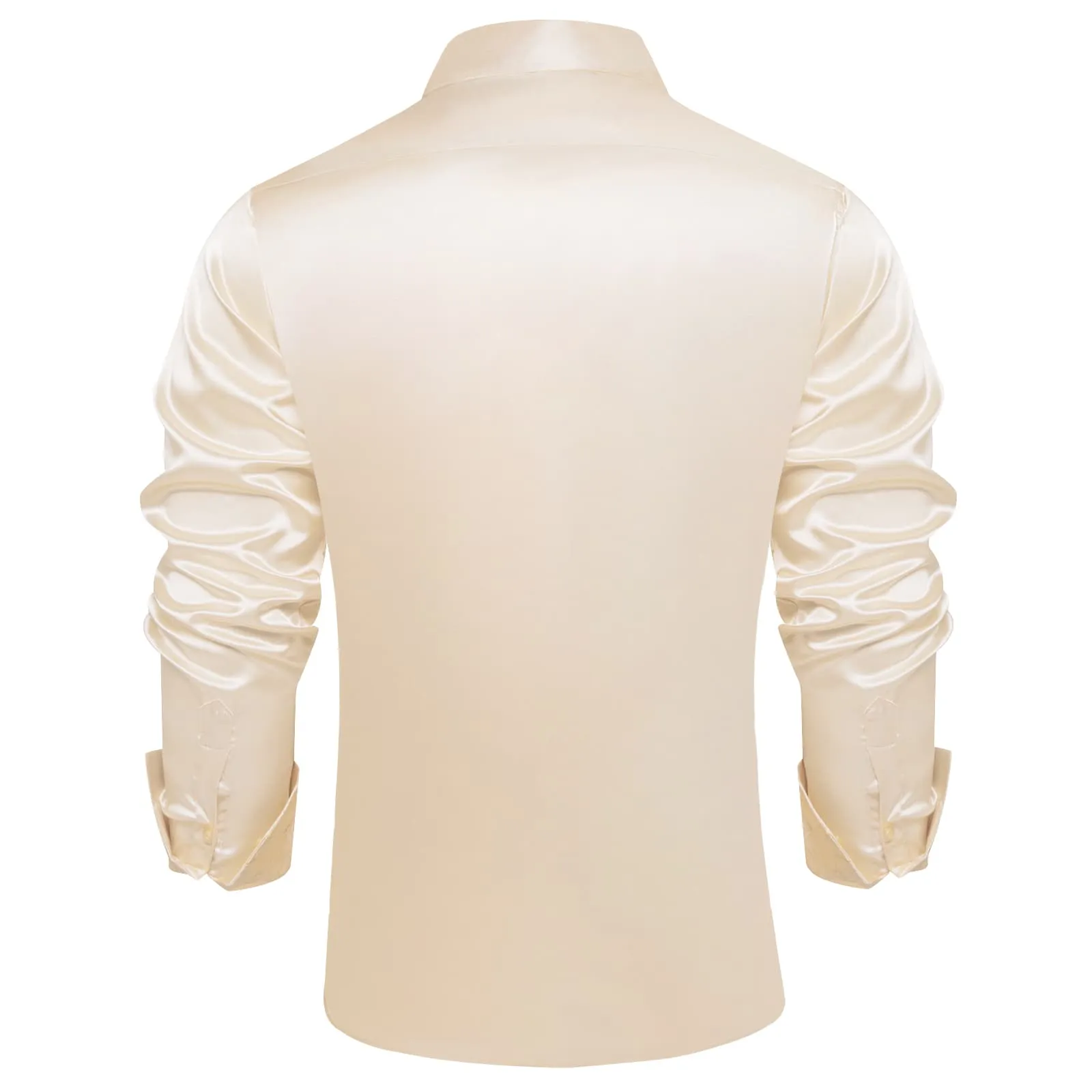 DiBanGu Collar Shirt Antique White Satin Splicing Solid Button Down Shirt for Mens Wedding