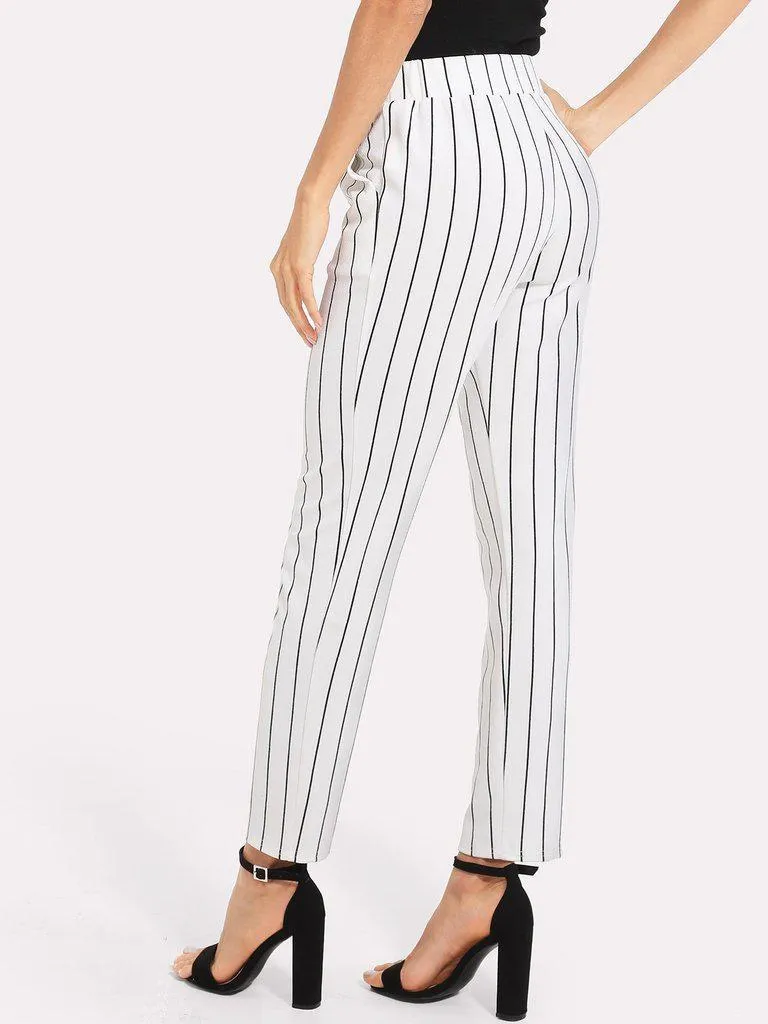 Elastic Waist Pinstripe Cigarette Pants