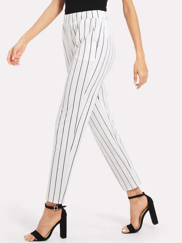 Elastic Waist Pinstripe Cigarette Pants