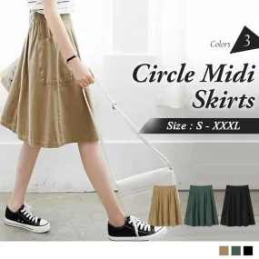 ELASTIC WAIST PLEATED CIRCLE MIDI SKIRTS