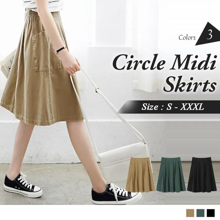 ELASTIC WAIST PLEATED CIRCLE MIDI SKIRTS