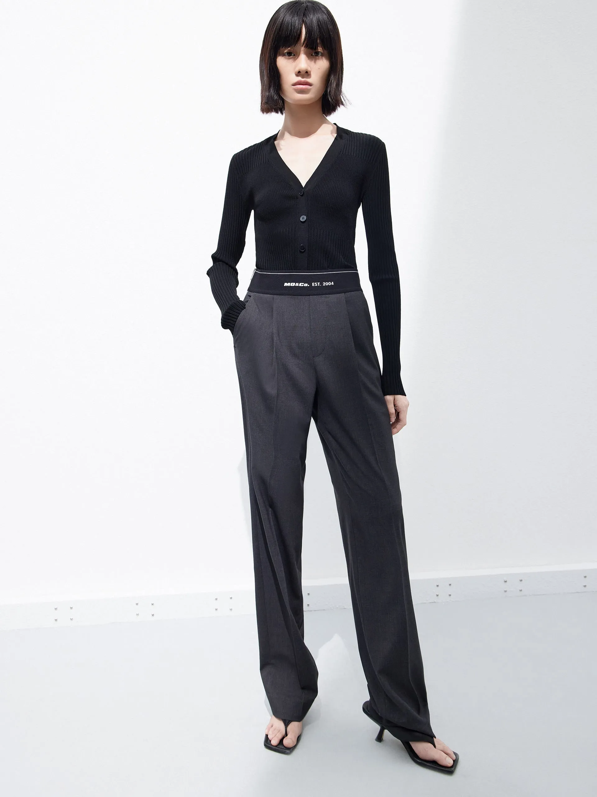 Elasticated Waist Straight Trousers