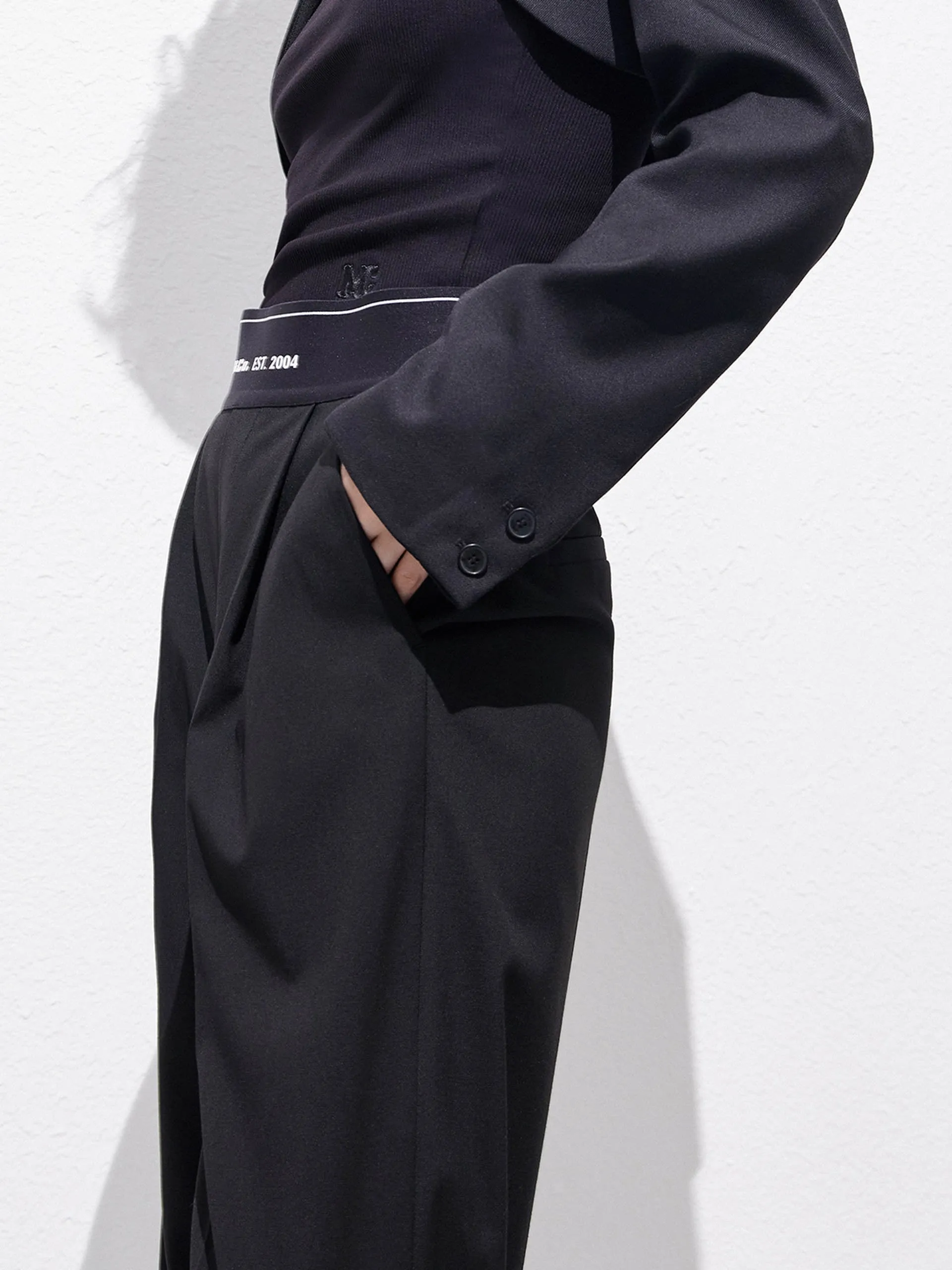 Elasticated Waist Straight Trousers