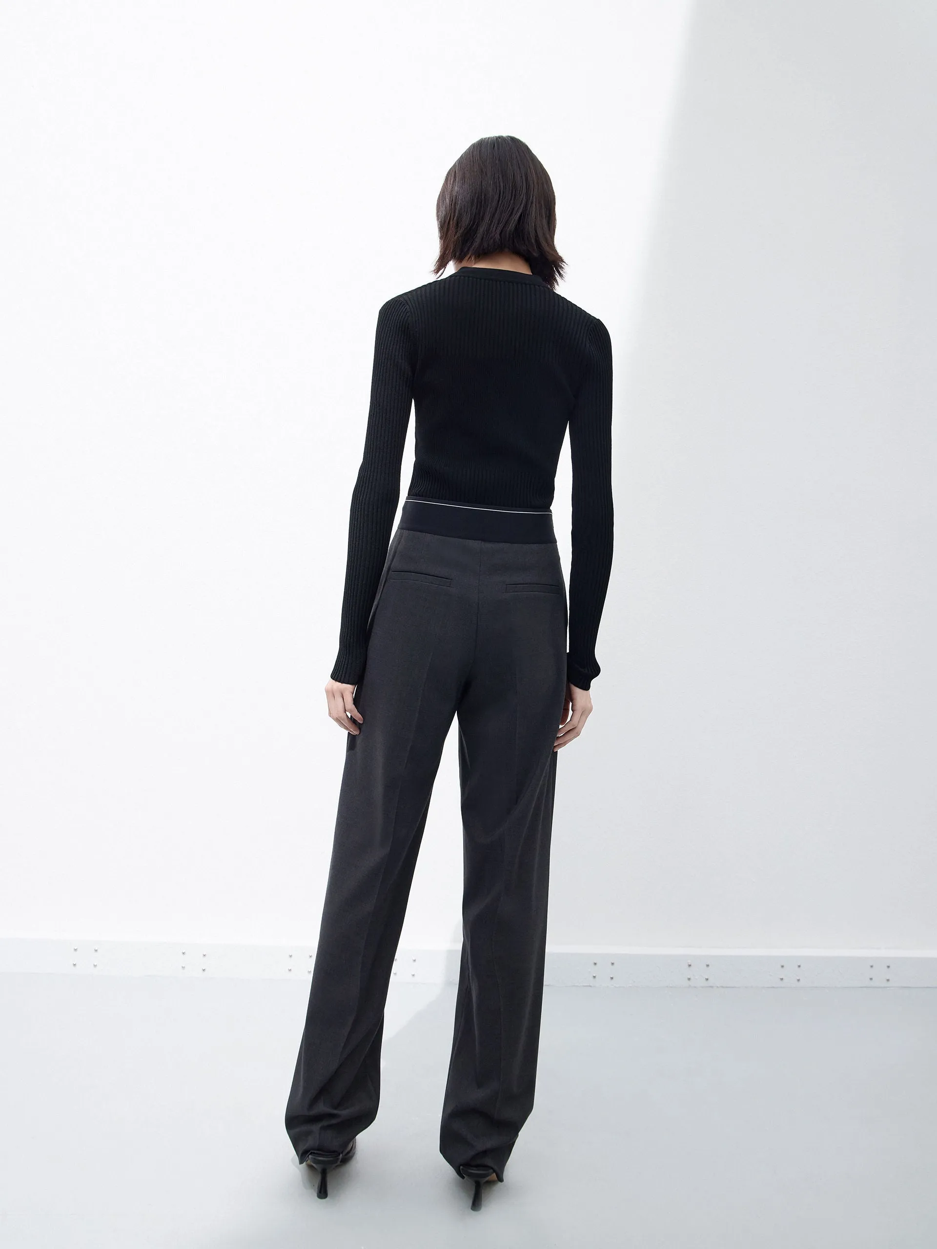 Elasticated Waist Straight Trousers