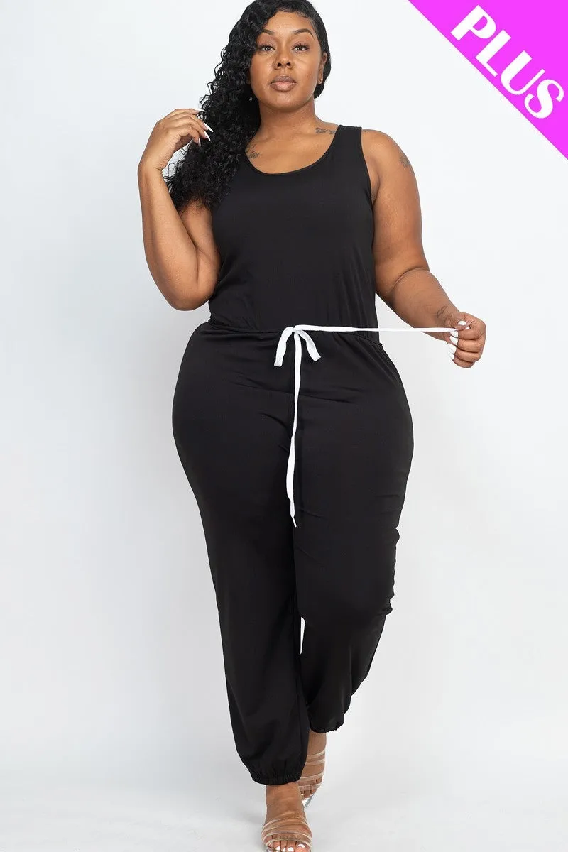 Elasticized Waist Jogger Jumpsuit Voluptuous ( ) Plus Size - Ships from The US