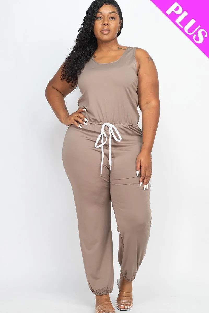 Elasticized Waist Jogger Jumpsuit Voluptuous ( ) Plus Size - Ships from The US