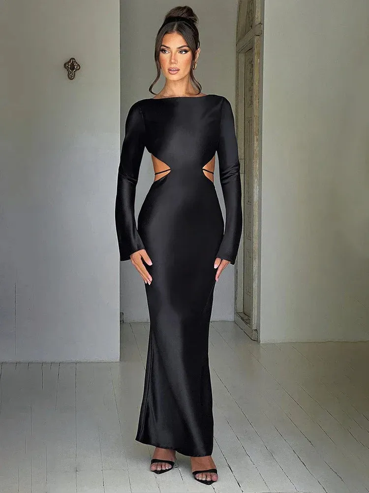 Elegant Long Bodycon Backless Nightclub Sexy Autumn Winter Maxi Dress