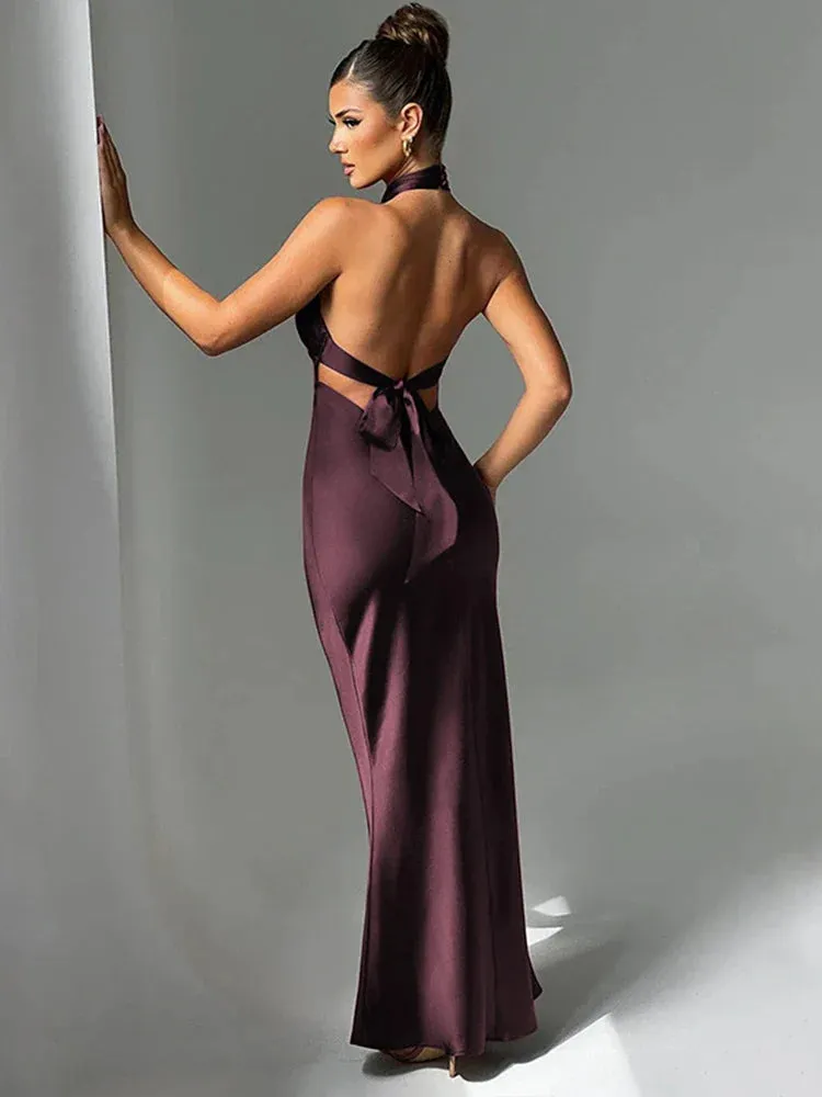 Elegant Long Bodycon Halter Backless Nightclub Sexy Party Maxi Dress