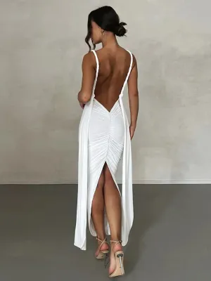 Elegant Long Deep V Neck Bandage Bodycon Backless Nightclub Sexy Party Maxi Dress