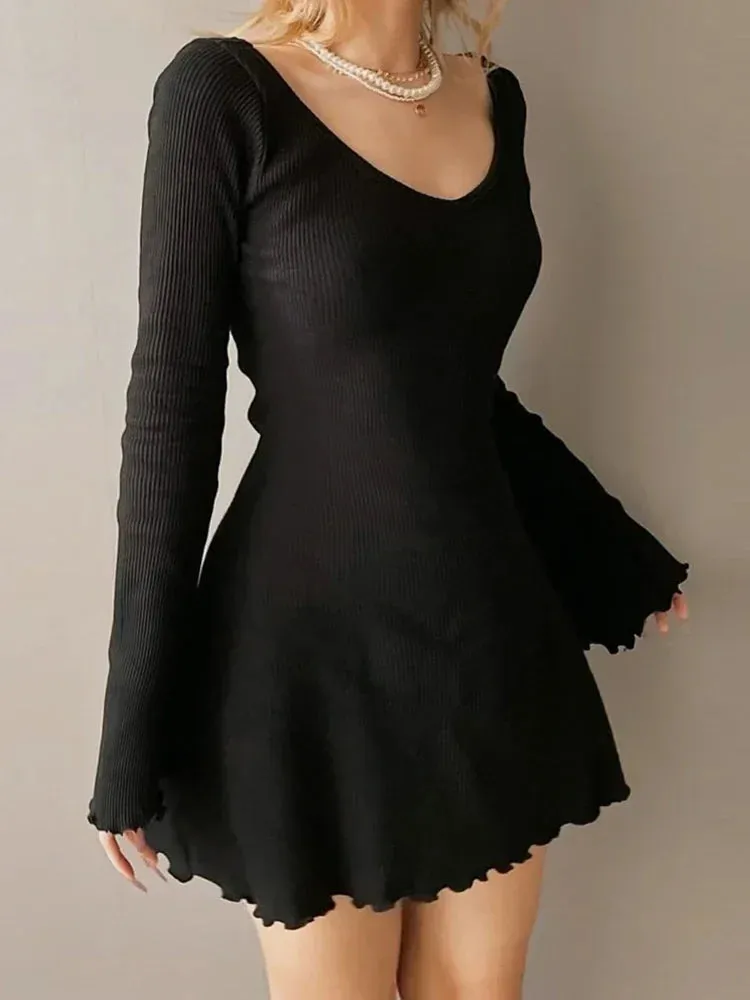 Elegant Mini Dress with V Neck and Irregular Hem for Knitting