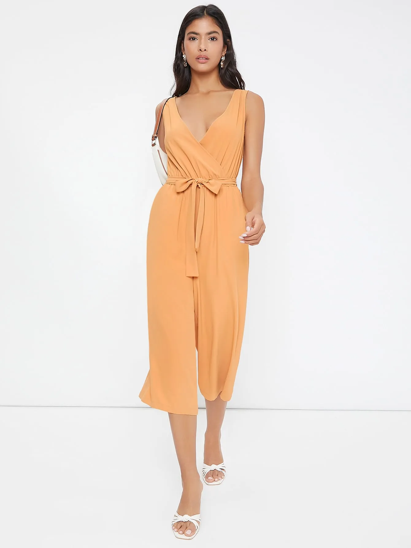 Elegant Plain Pocket Sleeveless V Neck High Waist Capris Women Jumpsuit