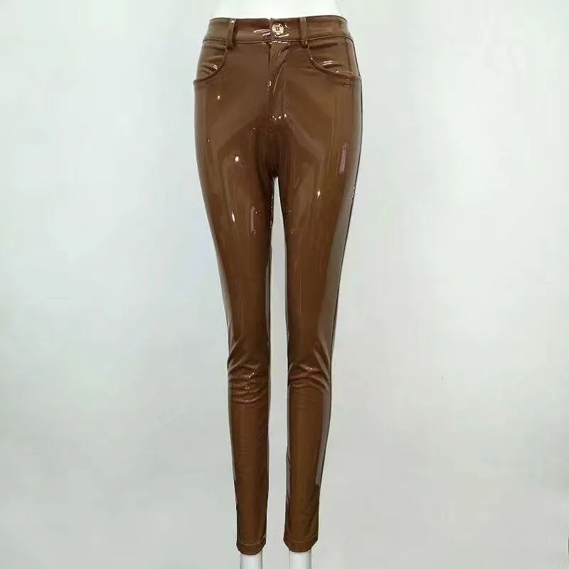 Elegant Stretch Leather Pants For Women