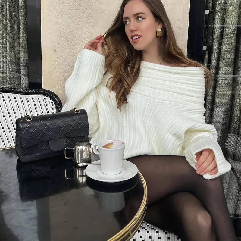 Elegant Stylish Cozy Chic Comfortable Warm Off Shoulder Long Sleeve Pullover Knit Sweater