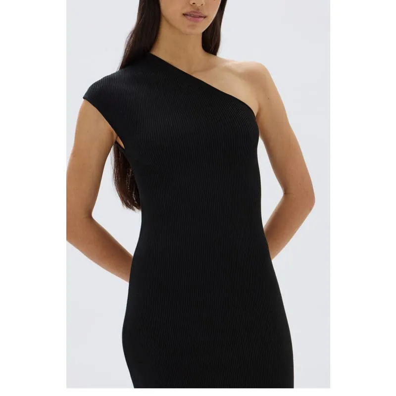 Elodie One Shoulder Knit Midi Dress | Black