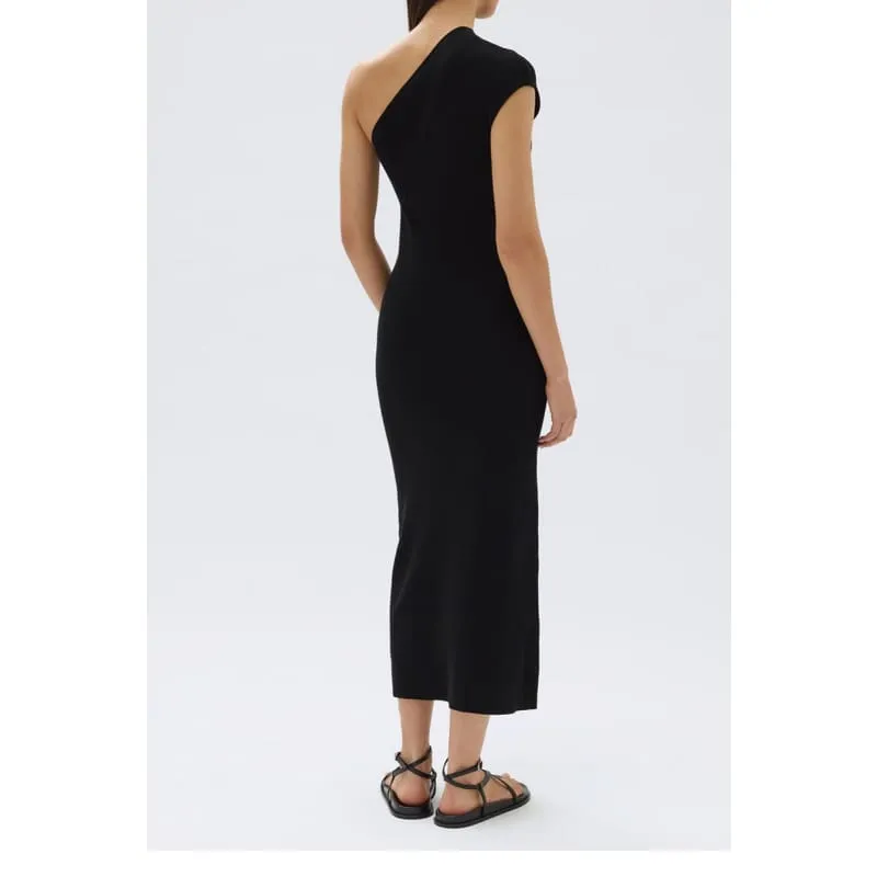 Elodie One Shoulder Knit Midi Dress | Black