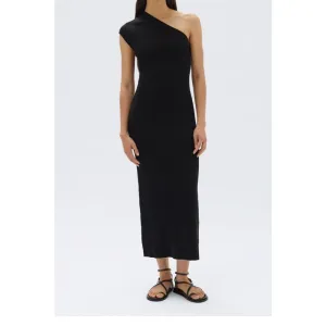 Elodie One Shoulder Knit Midi Dress | Black