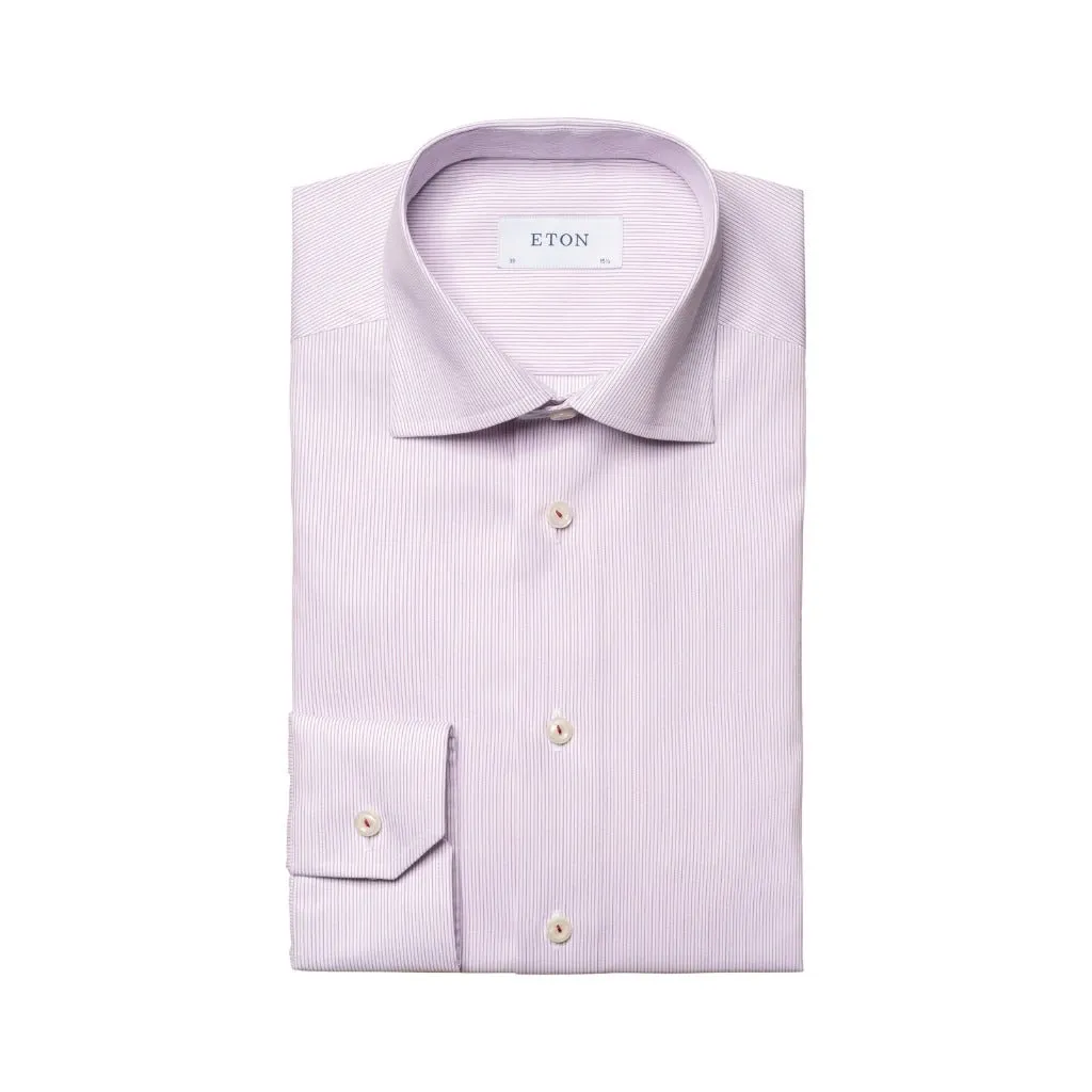 ETON Striped Twill Contemporary Single Cuff Business Shirt LIGHT PURPLE