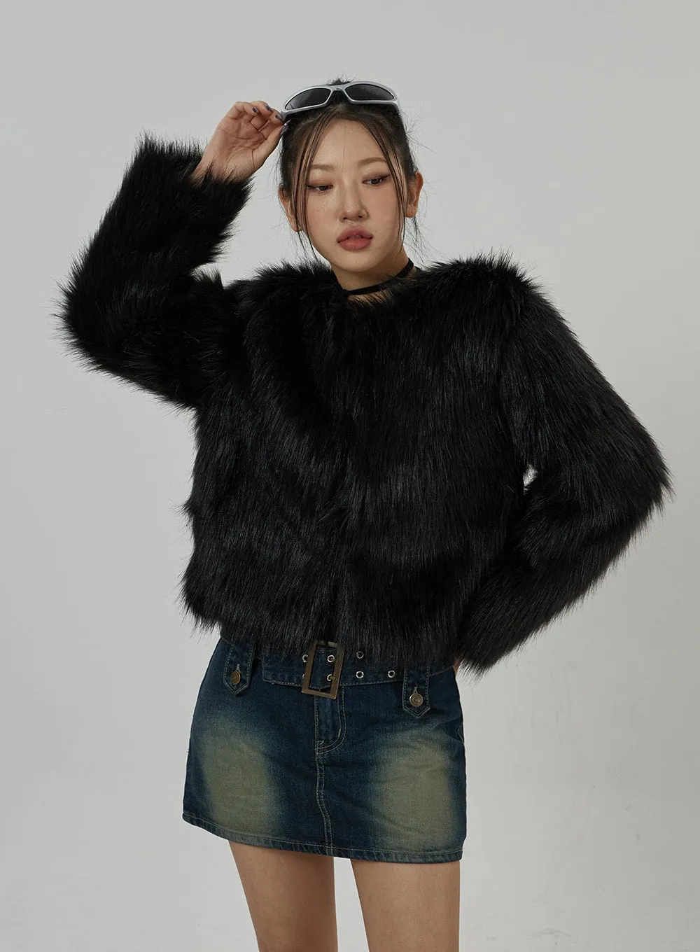 Faux Fur Hook Cropped Jacket CD21