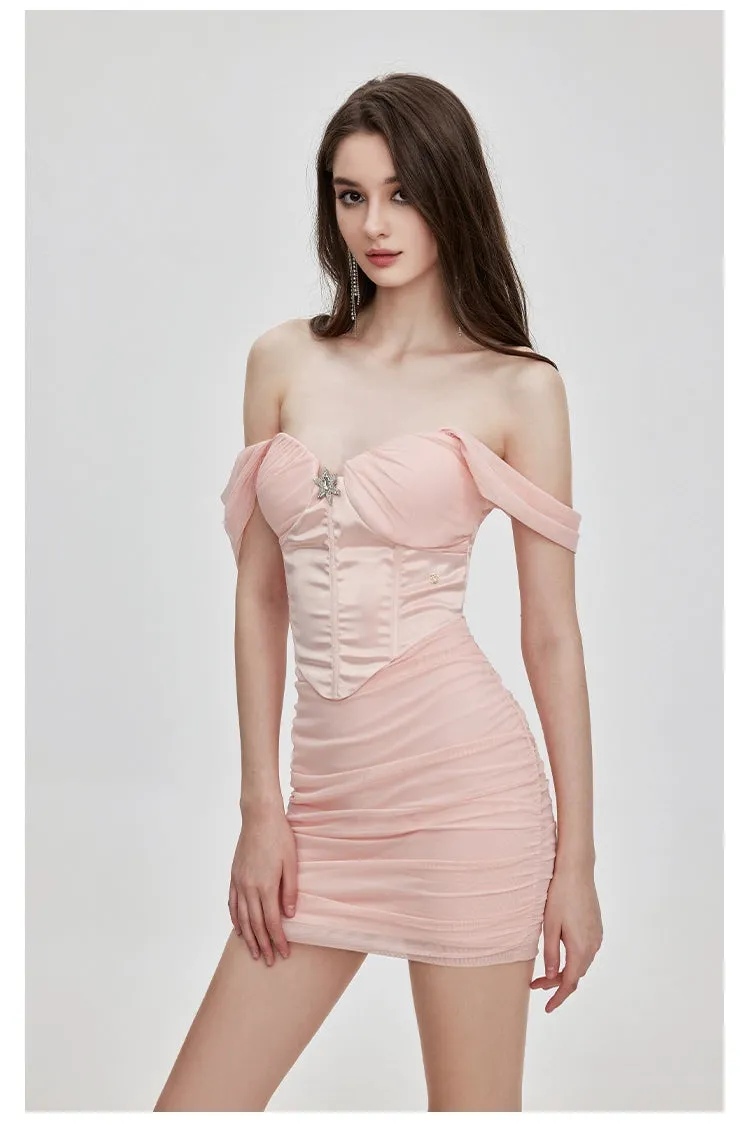 (Final Sale) ROSETTE Mesh Fishbone Mesh Tube Top Dress