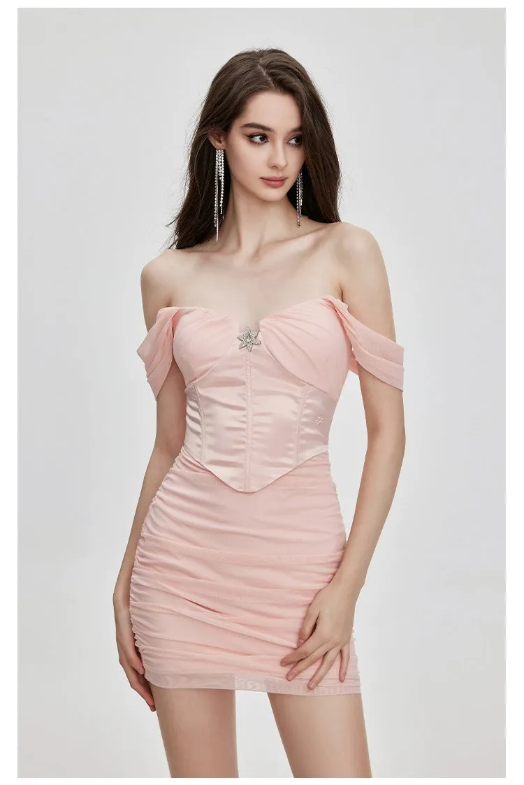 (Final Sale) ROSETTE Mesh Fishbone Mesh Tube Top Dress