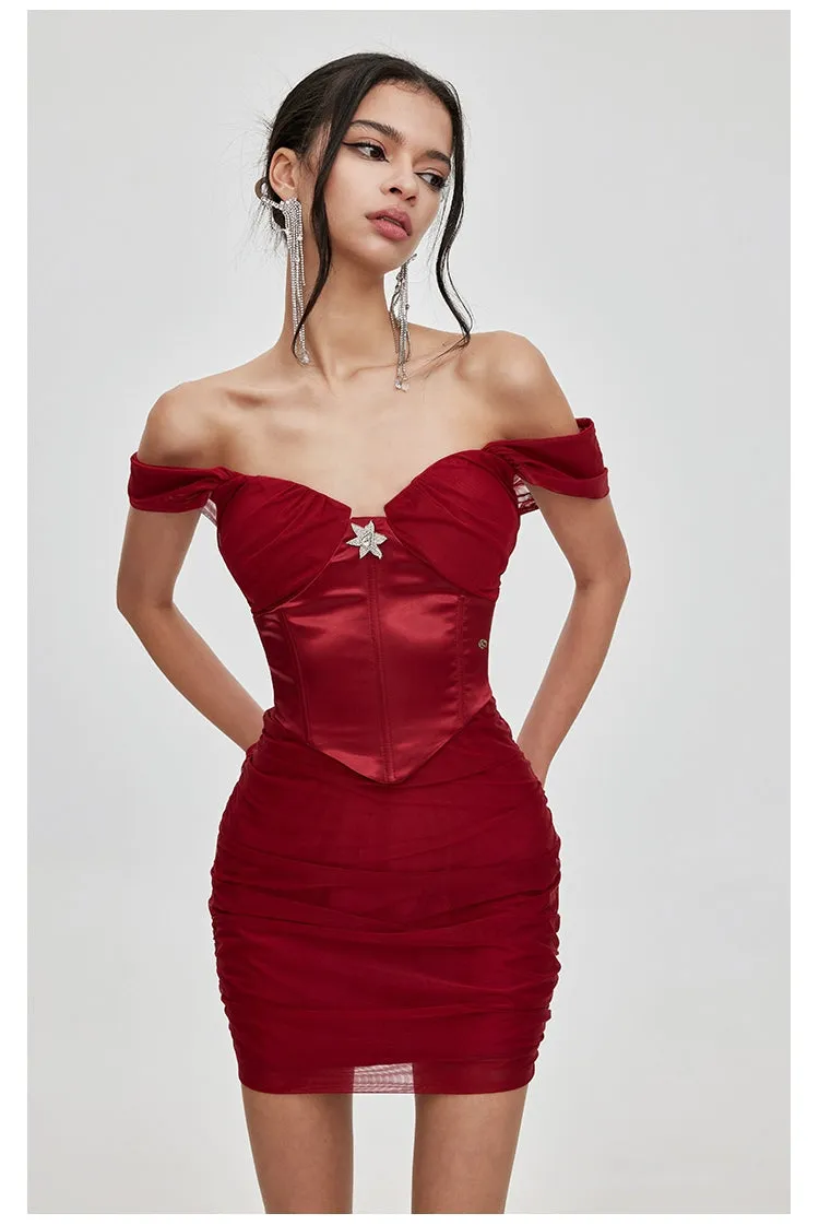 (Final Sale) ROSETTE Mesh Fishbone Mesh Tube Top Dress