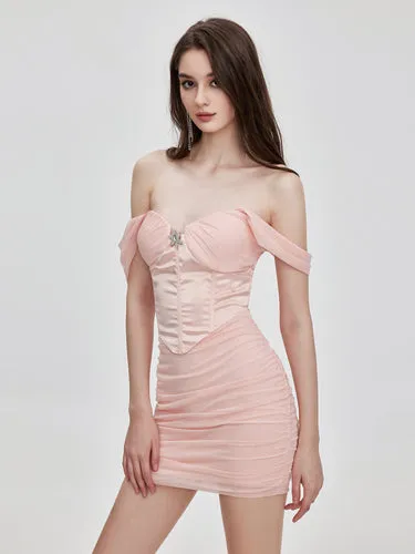 (Final Sale) ROSETTE Mesh Fishbone Mesh Tube Top Dress