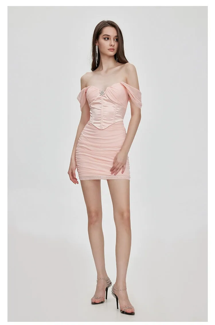 (Final Sale) ROSETTE Mesh Fishbone Mesh Tube Top Dress