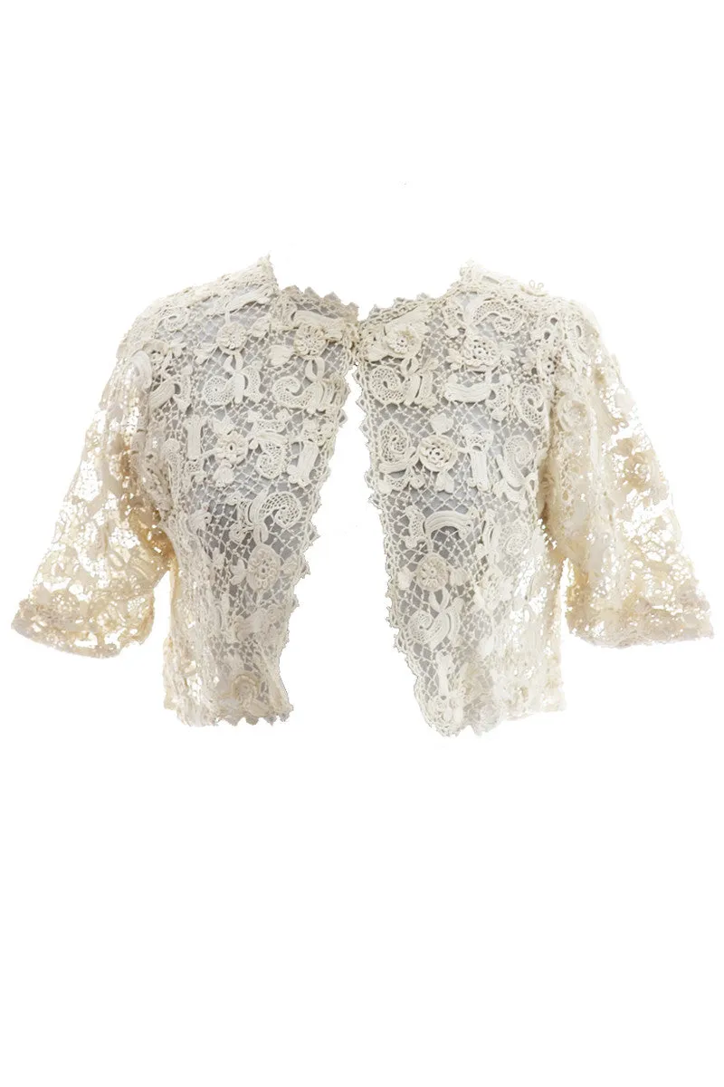 Fine Crochet Creamy Ivory Lace Cropped Vintage Jacket