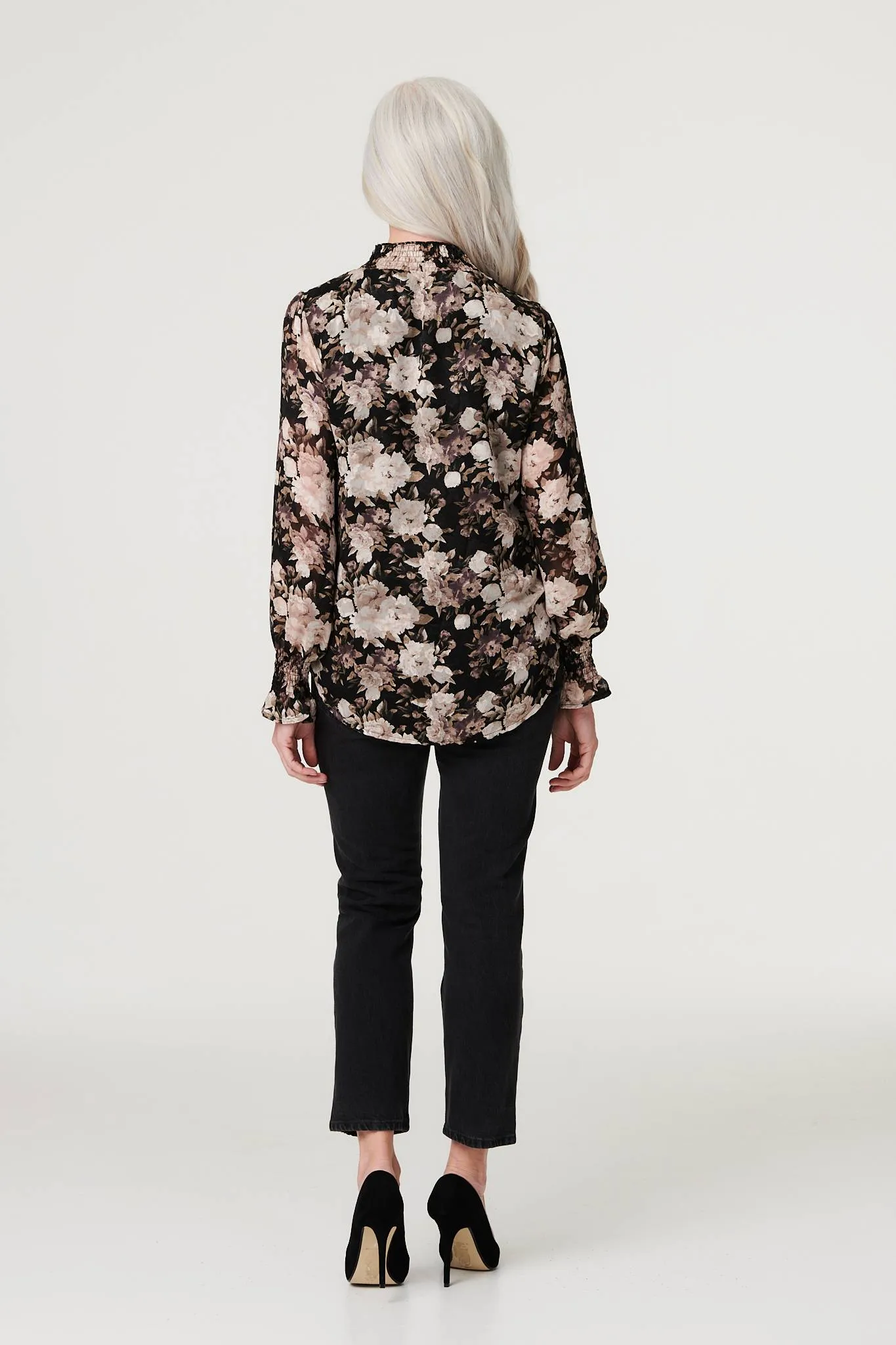 Floral High Shirred Neck Blouse