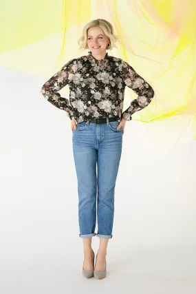 Floral High Shirred Neck Blouse