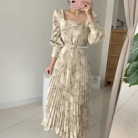 Flytonn-homecoming dresses hoco dresses party dresses fall outfits women  y2k outfits spring summer women's dress Women's Printed Waist Long Pleated Dress