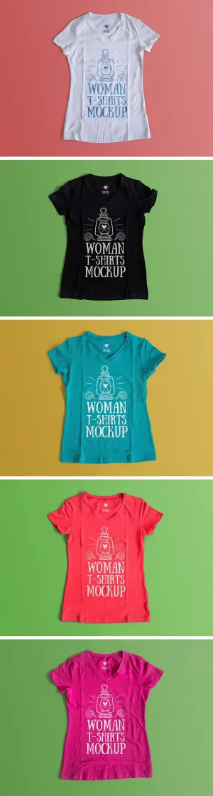 Free Color-Changeable Woman T-Shirt Mockup