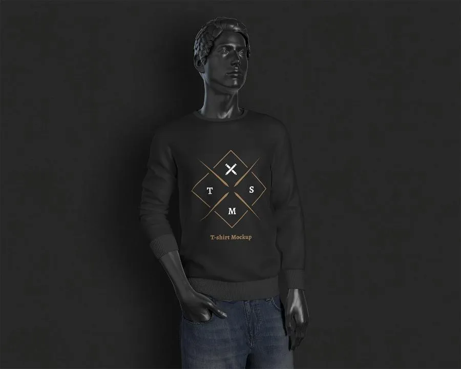 Free Long Sleeves T-Shirt Mockup on a Model