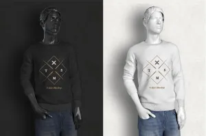 Free Long Sleeves T-Shirt Mockup on a Model