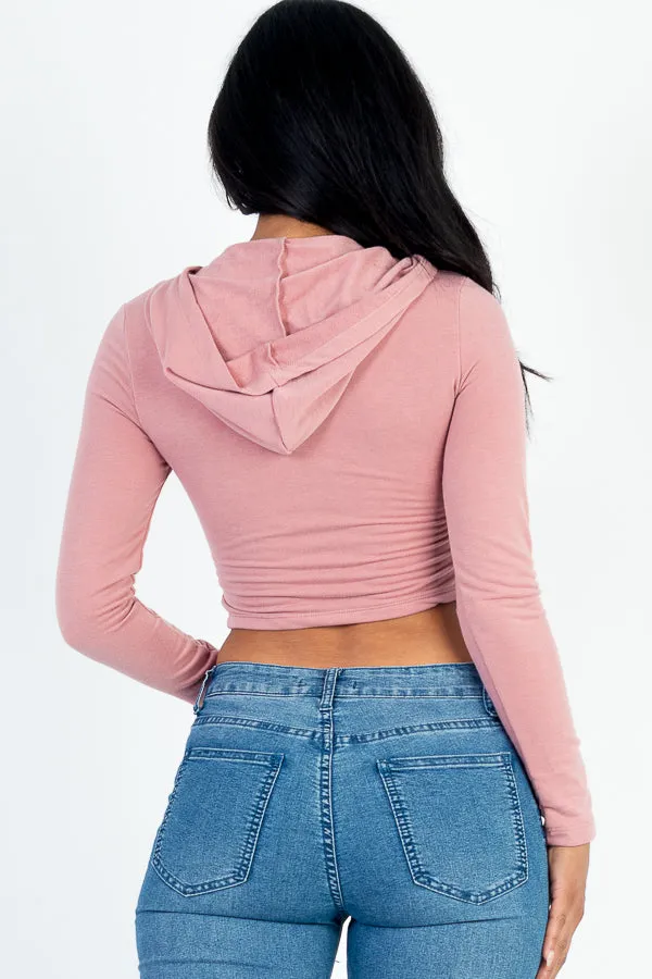 French Terry Crop Zip Up Hoodie